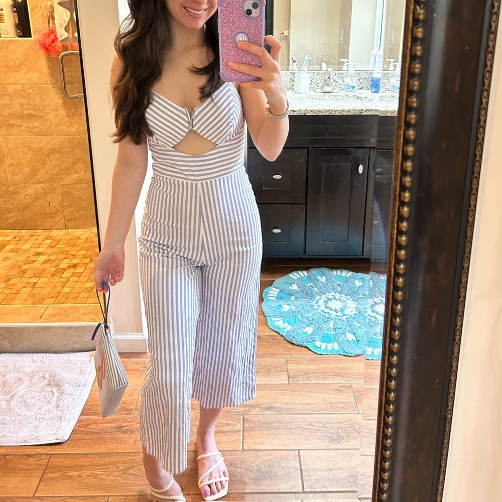 Main strip striped cropped jumpsuit